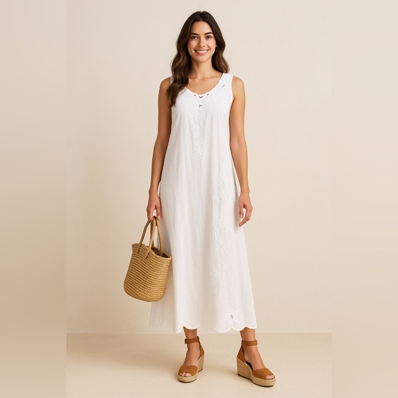 Vintage HiBis,Lace Works, Antique White Embroidered Rayon Dress,EUC, Size XL - Picture 1 of 12